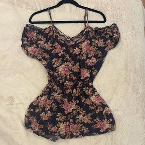 flowy off the shoulder floral romper